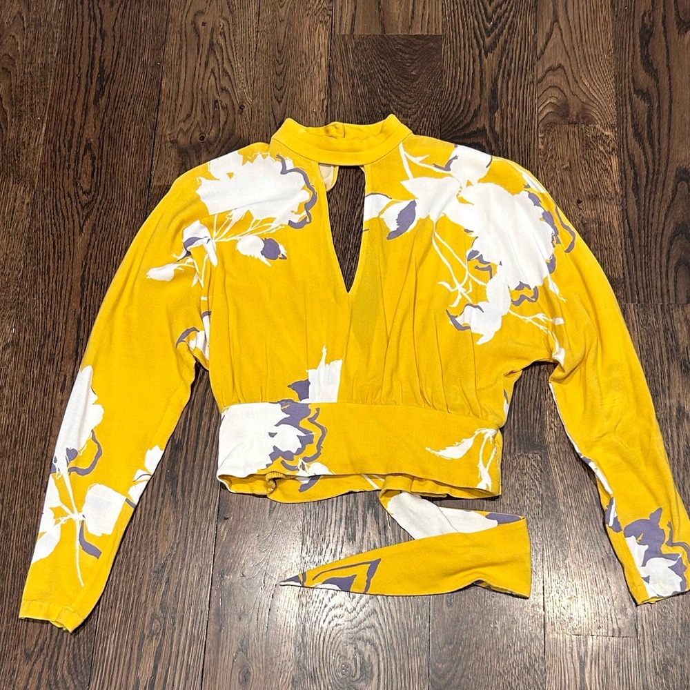 Free People Mustard Yellow Floral Blouse